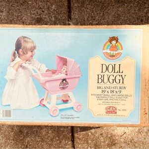 1970”s pink doll stroller. Handle snaps on for storage. Durable and so cute!
